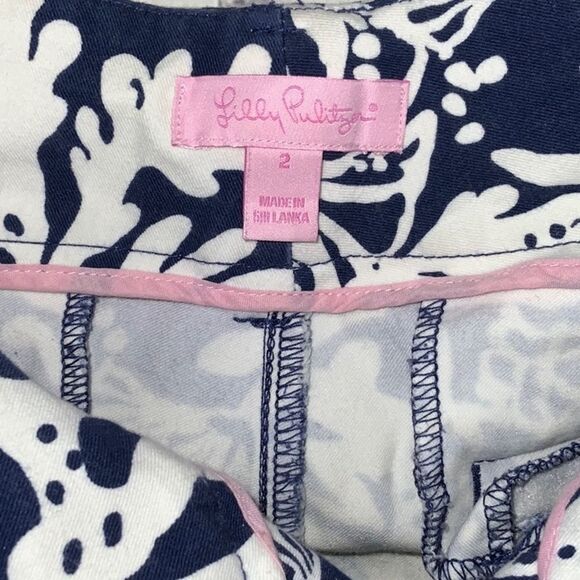 Lilly Pulitzer In the Groove Luxury Capri Pant Navy Seashell Nautical Print Sz 2 - Picture 8 of 9